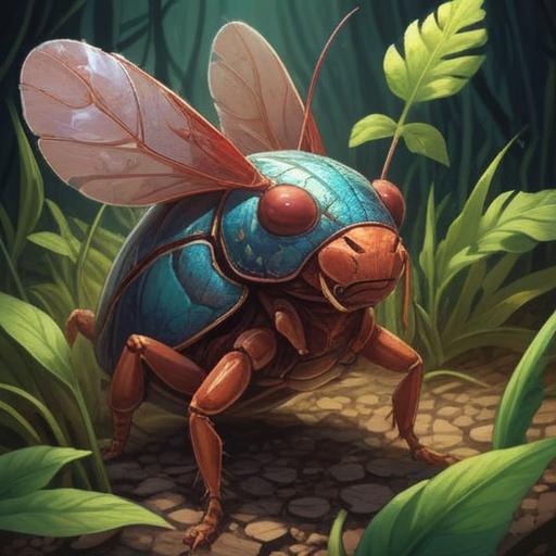 A surreal illustration of a baby cockroach symbolizing transformation and resilience, intricate details highlighting its shiny carapace, surrounded by ethereal light and colorful auras, representing spiritual growth, delicate balance of nature, with a backdrop of gentle, abstract patterns, evoking a sense of wonder and introspection, 4k