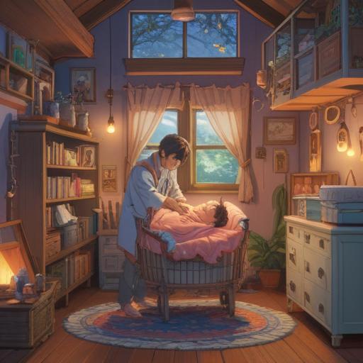 A serene and emotional scene depicting a couple preparing to welcome their newborn, soft light filtering through a cozy nursery, gentle expressions filled with love and anticipation, surrounded by baby clothes and toys, a warm and inviting atmosphere, capturing the essence of love and responsibility, 4k