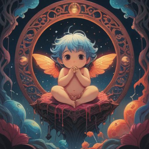 A serene and mystical illustration, depicting a baby in a breech position surrounded by ethereal light, vibrant spiritual symbols in the background, soft pastel colors, flowing energy patterns, tranquil atmosphere, representation of positive spiritual signs, harmonious elements, 4k