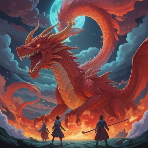 A vibrant scene depicting a red dragon emerging majestically, surrounded by swirling clouds, glowing spiritual symbols in the air, people observing in awe, heightened energy in the atmosphere, intricate details of the dragon's scales, a mystical landscape in the background, the essence of spiritual awakening, powerful presence, 4k