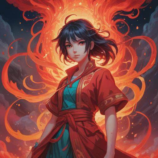 A mystical illustration, vibrant red birthmark glowing softly, ethereal atmosphere, representation of spiritual significance, abstract patterns surrounding the mark, contrast between light and dark, introspective character expression, enchanting background elements, symbolic imagery, 4k