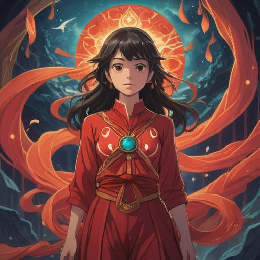 A vibrant illustration of a person wearing a red outfit, symbolic representation of spirituality, the garment glowing softly, surrounded by ethereal elements, hints of ancient symbols in the background, warm and inviting atmosphere, a mystical aura, details highlighting the connection between color and spiritual energy, 4k