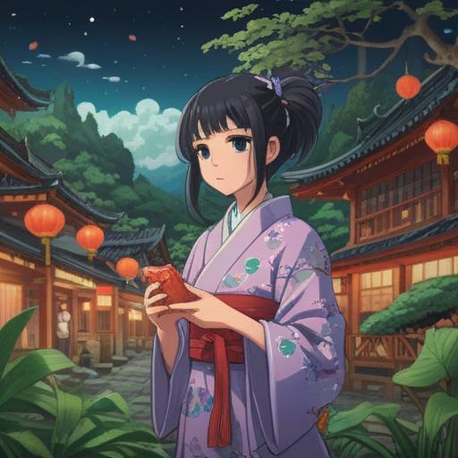 A vibrant illustration of a lucky charm inspired by the mystical powers of Ishigami-san, featuring traditional Japanese motifs, colorful patterns, intricate details on the charm, surrounded by a serene natural landscape, warm sunlight filtering through cherry blossom trees, tranquil atmosphere, 4k