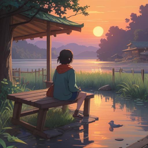 A reflective moment of preparing to revisit old love, serene setting, soft sunset light, nostalgic atmosphere, a person sitting alone on a bench, surrounded by blooming cherry blossoms, holding a faded letter, thoughtful expression, gentle breeze, capturing emotions of longing and reminiscence, 4k