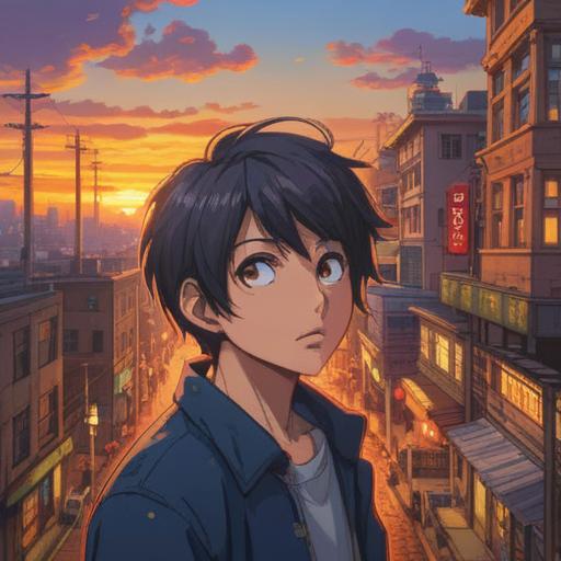 A person receiving a message from an ex-lover, surprised facial expression, nostalgic memories flooding back, vibrant city background, warm sunset lighting, emotion-filled moment, character holding a smartphone, feelings of excitement and uncertainty, 4k