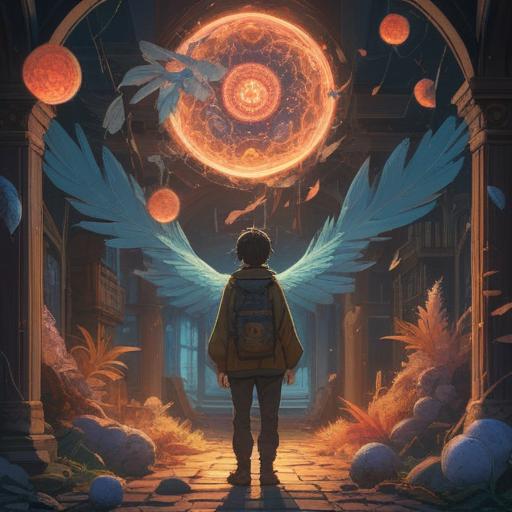 A surreal dreamlike scene, a figure of an old friend surrounded by ethereal light, symbols of spirituality such as feathers and orbs, an enchanting forest setting, subtle mist and glowing elements, a feeling of nostalgia and connection, vivid colors blending harmoniously, intricate details in character and background, soft illumination, conveying warmth and otherworldly presence, 4k