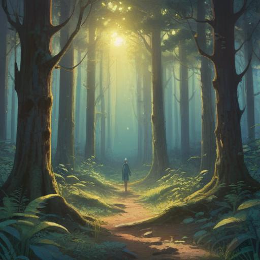 A serene and mystical scene representing a message from an old friend, bright beams of light illuminating a tranquil forest, soft whispers of the wind, colorful butterflies fluttering around, an ethereal glow surrounding an ancient tree, symbols of connection and friendship in the air, a sense of peace and positive energy, beautifully detailed natural elements, harmonious atmosphere, vibrant colors, 4k