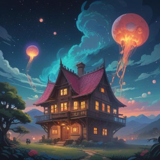 A surreal dreamscape, ethereal messages floating in the air, a tranquil night sky filled with stars, wisps of clouds, vibrant colors, symbolic objects representing thoughts and ideas, a peaceful figure contemplating, whimsical elements intertwining reality and dreams, 4k