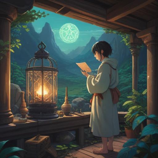 A mystical and serene scene depicting a person receiving a message from a historical figure, ethereal light illuminating the surroundings, ancient symbols and artifacts in the background, peaceful ambiance, connection between past and present, dreamlike quality, spiritual awakening, vivid colors, 4k