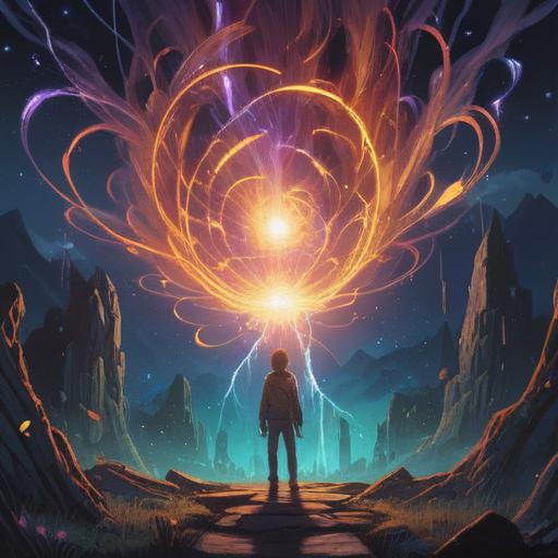 A mystical scene depicting spiritual signs when static electricity is frequently occurring, ethereal lights sparking in the air, subtle cosmic energies swirling, an individual sensing these signs, surrounded by a vibrant aura, nature elements subtly reflecting the energy, soft glow illuminating the surroundings, 4k