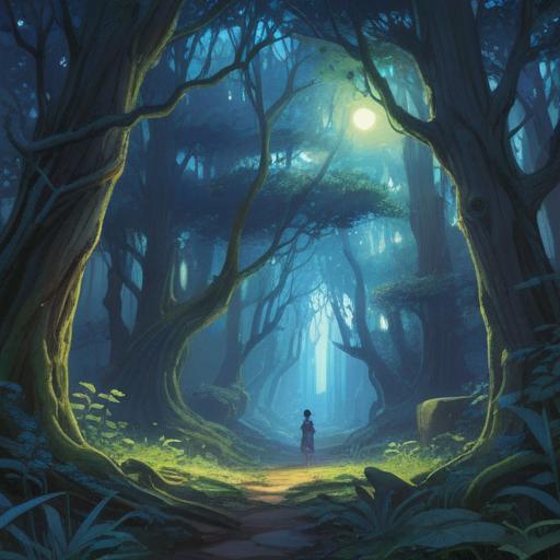 A serene scene depicting a mystical blue light illuminating a tranquil forest, ethereal glow surrounding ancient trees, soft whispers of the wind, a sense of calm and introspection, symbolizing spiritual signs and guidance, twilight ambiance, reflective water surface, harmony with nature, subtle presence of spiritual beings, 4k