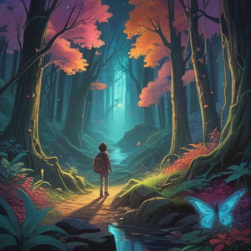 A serene scene featuring a glowing blue light illuminating a lucky symbol, surrounded by a mystical forest, vibrant colors, ethereal atmosphere, enchanting flora, subtle sparkles in the air, a sense of wonder and magic, dreamlike quality, 4k
