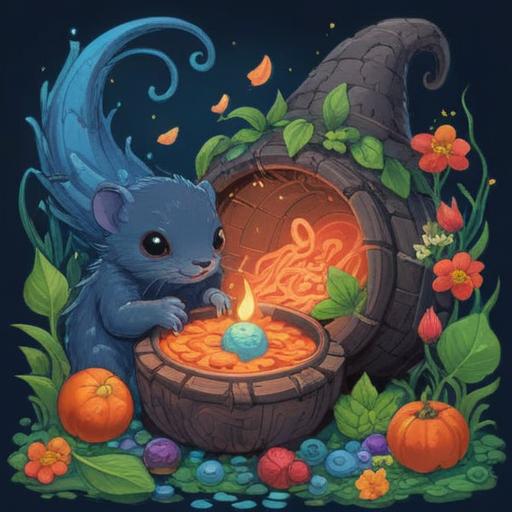 A visually striking illustration of a blue mole as a lucky charm, accompanied by traditional symbols of good fortune, such as four-leaf clovers and lucky coins, set against a whimsical nature backdrop, vibrant colors, enchanting details, soft light, harmonious composition, magical atmosphere, 4k