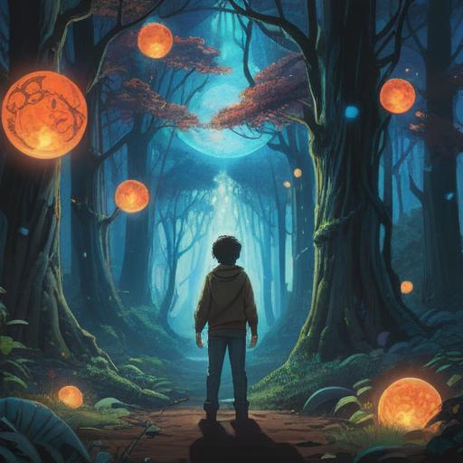 A mystical scene of a person gazing at a glowing blue orb, surrounded by an ethereal forest, soft light filtering through the trees, a sense of serenity and wonder, depicting introspection and exploration, vibrant colors, enchanting atmosphere, symbolic journey of self-discovery, 4k