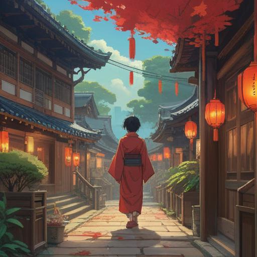 A serene scene depicting a person reflecting on their visit to Nishiarai Daishi, surrounded by symbols of good fortune, such as omamori (amulets), vibrant cherry blossoms, and a peaceful temple backdrop, incorporating elements of meditation and gratitude, rich colors, harmonious atmosphere, 4k