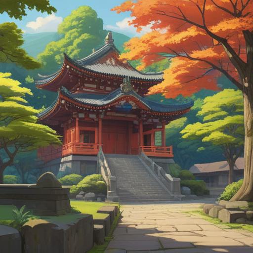 A serene scene of a peaceful temple visit, soft sunlight filtering through trees, distant view of the Nishiarai Daishi temple, people engaging in rituals for good fortune, traditional Japanese architecture, calming atmosphere, vibrant nature around the temple, detailed interactions, 4k