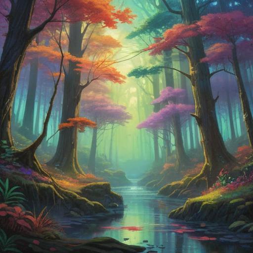 A serene and mystical scene, a beautiful voice echoing in a tranquil forest, ethereal light filtering through the trees, a wise figure holding a glowing crystal, symbols of caution subtly integrated in the surroundings, calm and reflective atmosphere, enchanting colors, depth in the environment, inviting yet mysterious ambiance, 4k