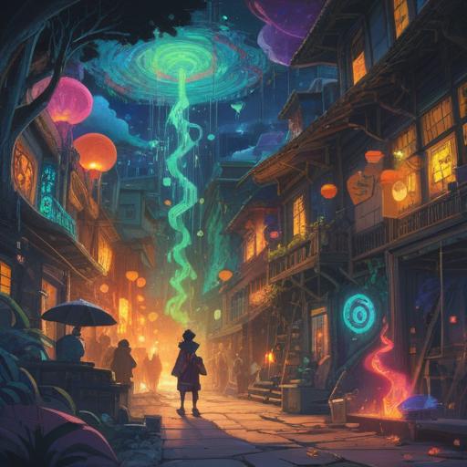 A spiritual scene depicting a person surrounded by loud individuals, colorful energy auras, subtle symbols of awareness floating in the air, serene facial expression indicating mindfulness, ambient lighting emphasizing the contrast between noise and inner peace, nature elements symbolizing grounding, harmonious balance, 4k