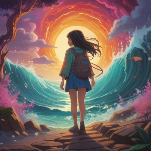 An ethereal and surreal scene depicting a person experiencing a moment of clarity, soft light illuminating their thoughtful expression, surrounded by vibrant energy waves symbolizing spiritual growth, subtle hints of nature elements like blooming flowers and flowing water, a sense of peaceful awareness, dreamlike atmosphere, harmonious balance, 4k