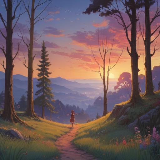 A serene landscape during twilight, a gentle breeze rustling through the trees, ethereal light illuminating symbols of hope in the sky, a silhouette of a person meditating in the foreground, surrounded by shimmering orbs representing spiritual signs, calming atmosphere, warm colors blending with deep blues, 4k