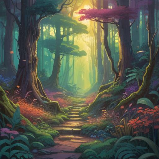 A serene landscape representing the spiritual realm, ethereal light illuminating a path through an abstract forest, symbols of consciousness and enlightenment, contrasting elements of mental and spiritual worlds, dreamlike atmosphere, harmonious colors, subtle textures, 4k