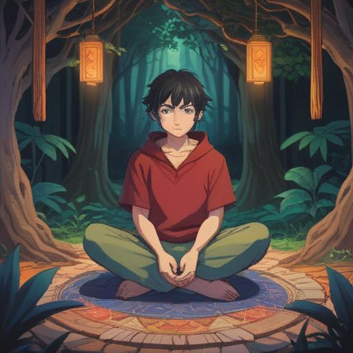 A serene illustration depicting mindfulness practices, a calm meditative setting, a person sitting cross-legged on a soft mat, surrounded by nature, gentle sunlight filtering through trees, tranquil water nearby, soothing colors, a sense of inner peace and heightened awareness, 4k