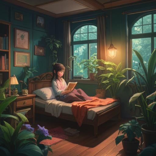 A serene digital illustration, depicting a woman in a peaceful room, surrounded by soft lighting, gentle plants, and calming objects, reflecting a moment of self-care, embracing her emotions, meditative poses, symbolic items like crystals and incense, a sense of tranquility and introspection, 4k
