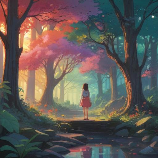 A serene illustration capturing the essence of spiritual calmness during menstruation, gentle light filtering through trees, peaceful natural setting, soft colors representing tranquility, symbols of positivity and healing, women embracing their inner strength, harmonious connection with nature, soothing atmosphere, spirituality and empowerment, 4k