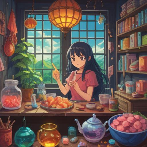 A vibrant and uplifting illustration depicting various lucky items for a positive experience during menstruation, colorful and cheerful objects like crystals, herbal teas, and cozy blankets, gentle sunlight filtering through a window, a calming atmosphere, soft textures and soothing colors, whimsical and encouraging elements, 4k