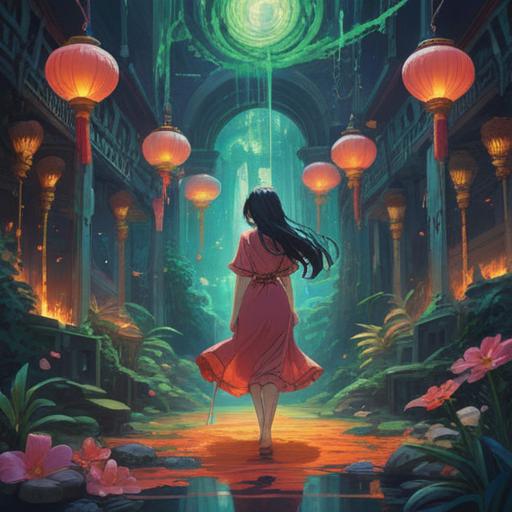 A dream symbolizing menstruation, representing spiritual renewal and transformation, ethereal atmosphere, flowing energy, healing process, vibrant colors, mystical elements, serene landscape, introspective character, 4k