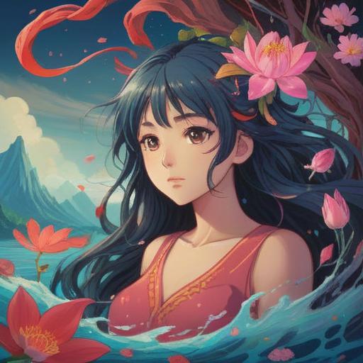 A serene and ethereal illustration depicting the spiritual meaning of an early menstrual cycle, vibrant energy flow, natural elements like flowers and water, feminine strength and intuition, soft light illuminating a tranquil setting, harmonious balance with nature, symbolic representations of fertility and renewal, 4k