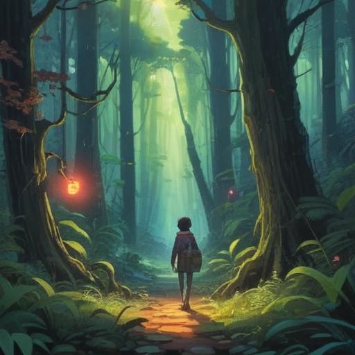 A mysterious scene depicting a person pausing in a lush forest, sensing an unpleasant odor, surrounded by ethereal light, symbols of spirituality appearing in the air, a sense of caution and awareness, nature's beauty contrasted with disturbing sensations, deep color palette, intriguing atmosphere, 4k
