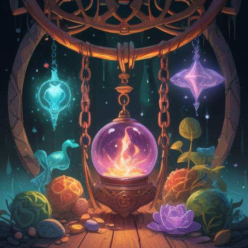 A serene and uplifting illustration of lucky items symbolizing rebirth, vibrant colors, magical ambiance, a glowing amulet, a soft feather, a blooming lotus flower, surrounded by gentle spirits, ethereal light, a tranquil setting, harmony and hope, 4k