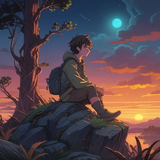 A thought-provoking conceptual illustration, showcasing the contrast between despair and hope, a figure sitting in a serene landscape, surrounded by glowing orbs symbolizing spiritual awakening, ethereal light filtering through trees, vibrant colors representing emotional struggle, tranquil yet powerful ambiance, 4k