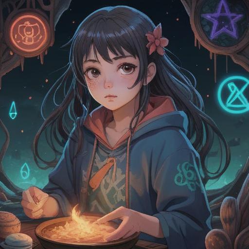 A mystical illustration capturing a person with a prominent birthmark, surrounded by ethereal symbols and signs, soft glow illuminating the birthmark, serene facial expression, nature elements like trees and flowers in the background, spiritual undertones, symbolic representations of intuition and guidance, enchanting atmosphere, vibrant yet calming color palette, 4k