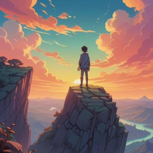 A serene and uplifting scene depicting the journey from negative emotions to personal growth, a person standing at the edge of a cliff overlooking a vast landscape, rays of sunlight breaking through dark clouds, a pathway leading towards a bright horizon, symbolizing hope and transformation, gentle waves of energy surrounding the individual, vibrant flowers blooming along the path, a feeling of freedom and empowerment, rich in detail and color, 4k