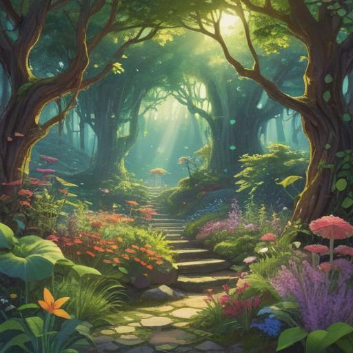 A whimsical garden scene, vibrant herbs thriving, sunlight filtering through leaves, aromas wafting in the air, whimsical creatures dancing, transformation of smell from waste to luck, lush greenery, cheerful atmosphere, elements of fortune, detailed textures, 4k