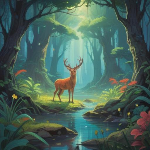 A serene scene depicting animals gathering around a person in a natural setting, ethereal light illuminating the surroundings, gentle expressions on the animals' faces, symbolic representations of spiritual energy, an aura of awareness and intuition, lush greenery, tranquil water nearby, peaceful atmosphere, 4k