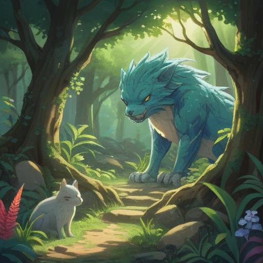 A serene scene depicting various creatures drawn towards a sparkling lucky stone, lush greenery surrounding the stone, soft sunlight filtering through trees, animals expressing curiosity and wonder, harmonious interaction between humans and nature, magical atmosphere, vibrant colors, enchanting details, 4k