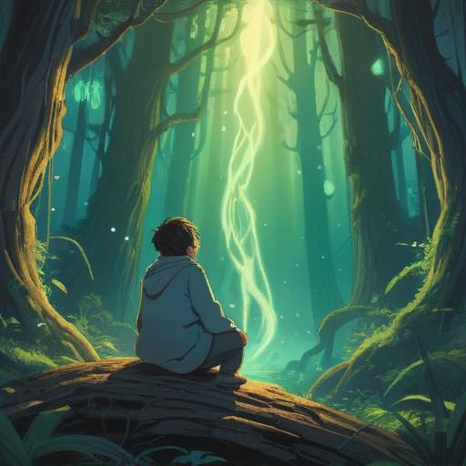 A serene scene depicting a person yawning peacefully, surrounded by ethereal wisps of light, glowing symbols representing spirituality, a tranquil forest backdrop, soft pastel colors, gentle breeze creating a calming atmosphere, mindful expressions, connection to the universe, 4k