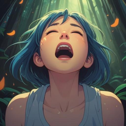 A serene scene depicting a person yawning with an ethereal glow, surrounded by soft light and gentle vibrations, a subtle aura indicating spiritual awareness, tranquil expressions, nature elements like trees and flowers in the background, symbols of mindfulness and spiritual growth, harmonious atmosphere, 4k