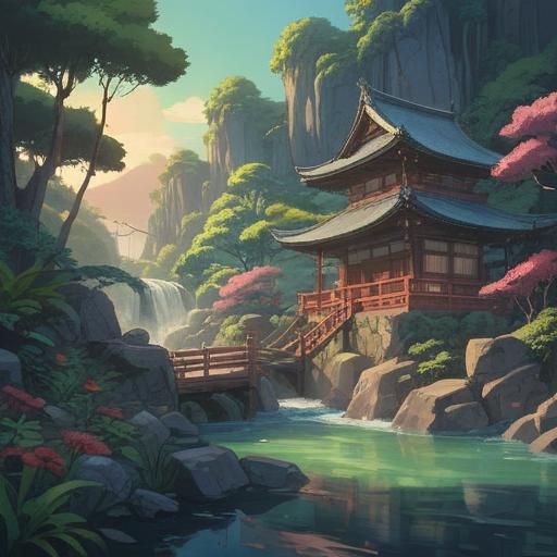 A serene landscape featuring Kiyomasa's well, surrounded by lush greenery, gentle water flowing, soft light illuminating the scene, representing spiritual purification and harmony, tranquil atmosphere, deep cultural significance, reflective surface of the water, inviting connection to nature, peaceful and sacred feeling, 4k