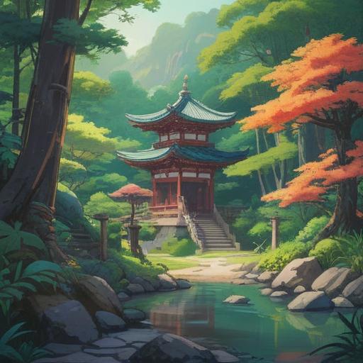 A serene and tranquil landscape featuring Kiyomasa's well, surrounded by lush greenery and soft sunlight filtering through the leaves, mystical aura emanating from the water, reflective surface symbolizing spiritual signs, peaceful atmosphere inviting contemplation, harmonious connection with nature, vibrant colors, 4k