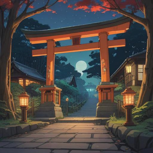 A serene illustration depicting a spiritual journey at Kiyokojin Shrine, ethereal lights and gentle spirits guiding the way, lush nature surrounding the shrine, tranquil atmosphere, intricate details of traditional Japanese architecture, vibrant greenery, soft sunlight filtering through the trees, 4k