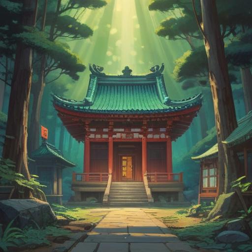A serene and mystical illustration depicting spiritual signs related to Kiyoharajinja Shrine, ethereal light illuminating sacred symbols, a peaceful forest setting, vibrant natural elements, gentle flowing water, soft whispers of the wind, intricate details capturing spiritual essence, calming atmosphere, 4k
