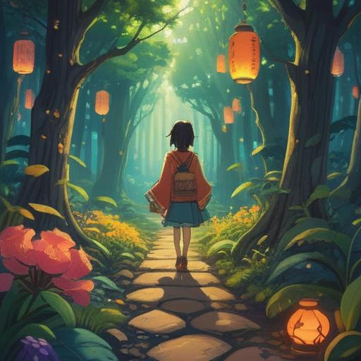 A mystical illustration of a fortune-bringing lucky item, guiding the way along a path, radiant light illuminating the surroundings, symbolizing hope and destiny, featuring vibrant colors and intricate details, ethereal atmosphere, enchanting nature backdrop, compelling visual narrative, 4k