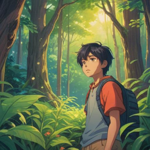 A serene and uplifting illustration of a young person surrounded by nature, vibrant trees symbolizing growth, gentle sunlight filtering through leaves, a notebook and pencil in hand, sketching ideas for personal development, diverse ways to nurture the mind, peaceful and encouraging atmosphere, soft colors, 4k