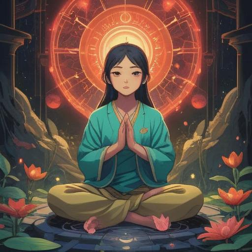 A mystical illustration depicting spiritual signs to be aware of when feeling attracted to someone, ethereal symbols glowing softly, a person meditating with a serene expression, surrounded by shimmering light, nature elements such as trees and flowers, an aura of tranquility, vibrant colors reflecting emotions, harmonious balance, 4k