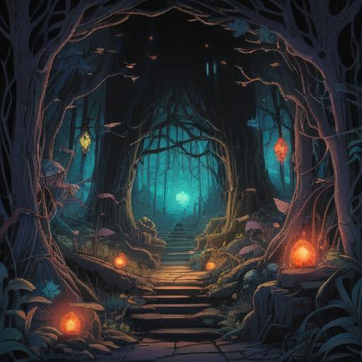 A dark and mystical illustration representing a negative character showing subtle signs of spirituality, contrasting shadows and light, intricate symbols of growth and transformation, spiritual aura surrounding the figure, hints of benevolence hidden within malevolence, ethereal background with soft glowing elements, deep colors, thought-provoking atmosphere, 4k