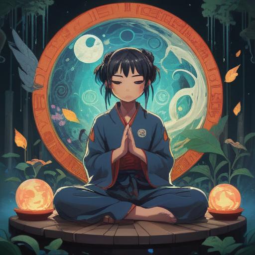 A serene illustration depicting a person in deep contemplation, surrounded by ethereal light, symbols of imbalance like yin and yang, soft hues representing emotions, a mystical aura, nature elements like flowing water and gentle trees, subtle signs of spiritual awakening, introspective facial expression, harmony and discord, 4k